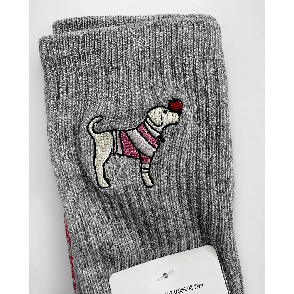 Victoria's Secret PINK Dog Embroidered Crew Socks 2 Pack OS NWT